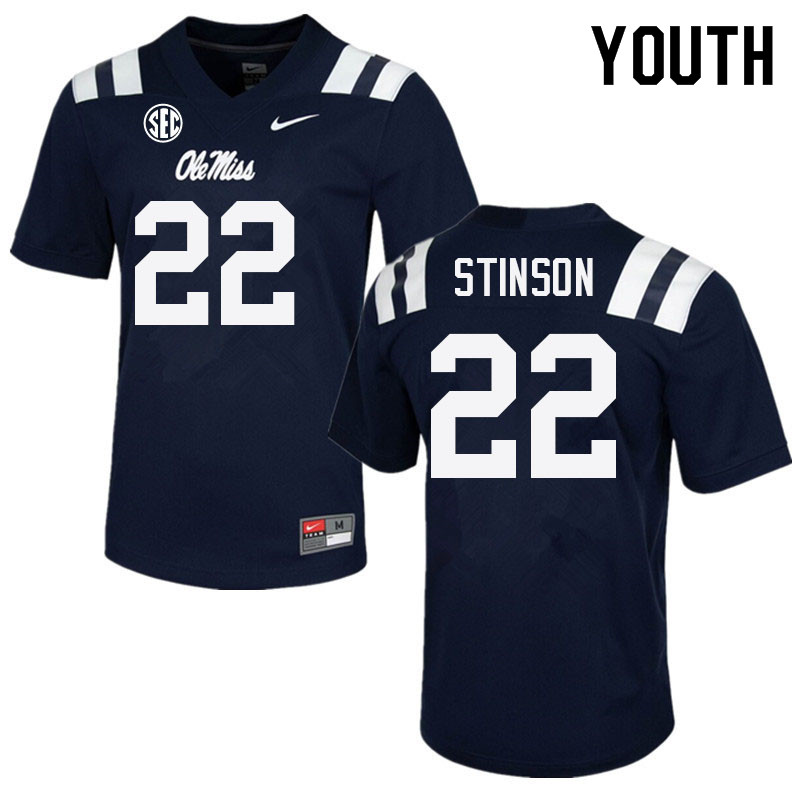 Youth #22 Jarell Stinson Ole Miss Rebels College Football Jerseys Sale-Navy - Click Image to Close